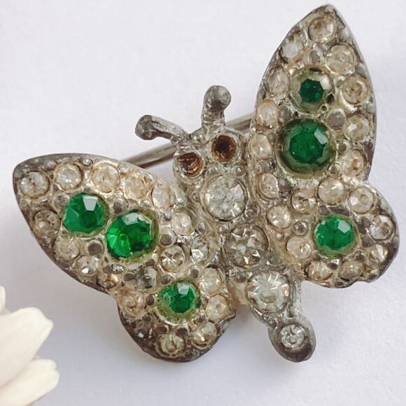 VTG Lot of 3 Mid Century Brooches Rhinestone Enamel Insect Floral Pins - Picture 2 of 16